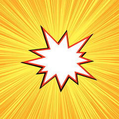 Fototapeta premium Explosion flash in pop art style. Template with blank space. Vector cartoon illustration on a yellow background