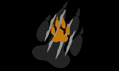 Vector illustration of tiger footprints with claw marks and black background