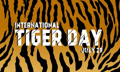 illustration of saying international tiger day with tiger skin pattern. Vector illustration.