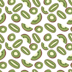 Deurstickers Kiwi slices and hal seamless pattern. Food backdrop. Green fruit wallpaper © smth.design