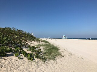 MIAMI beach, FL - December 22, 2017: Beach and lifeguard hut in Haulover park