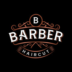 Barbershop logo design. Vintage lettering illustration on dark background