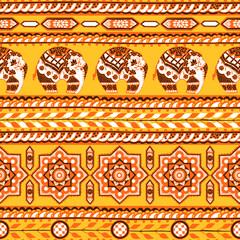 Ornaments in the style of Indian mehndi. Seamless pattern. - 445771016