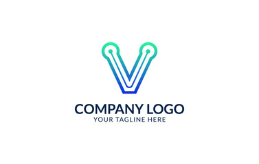 Creative Letter V Logo Template. V Letter Technology Logo Design.