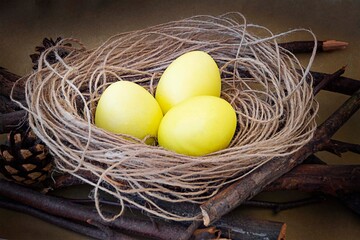 easter eggs in a nest