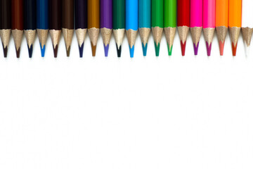 Colored pencils on a white isolated background