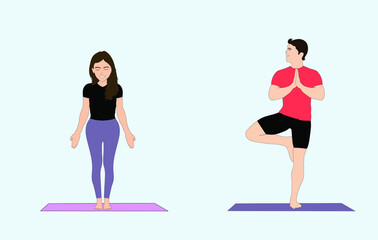 Obraz premium Young people doing yoga vector design