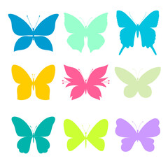 Set of vector butterflies. Silhouettes of different butterflies. Vector templates