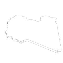 Libya - 3D black thin outline silhouette map of country area. Simple flat vector illustration.