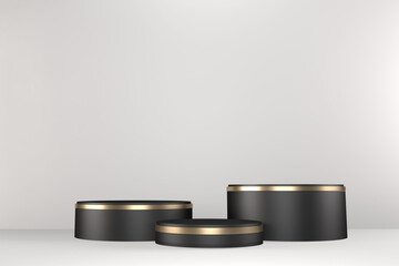 Black podium show cosmetic product geometric on black background. 3D rendering