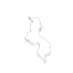 Malawi - 3D black thin outline silhouette map of country area. Simple flat vector illustration.