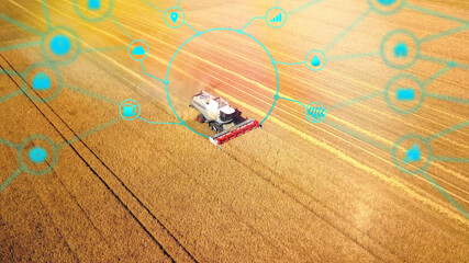 Digitalisierung in der Landwirtschaft: Verknüpfung eines Mähdreschers bei der Ernte mit digitalen...