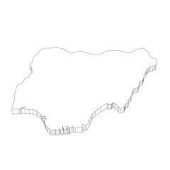 Nigeria - 3D black thin outline silhouette map of country area. Simple flat vector illustration.