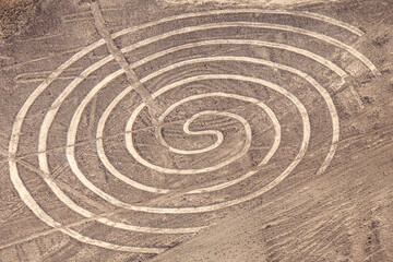 Fototapeta na wymiar Peru, Palpa Province. The Nazca Lines (UNESCO World Heritage Sites) at Nazca Desert. The Spiral geoglyph