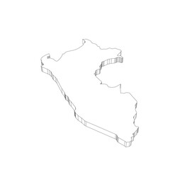 Peru - 3D black thin outline silhouette map of country area. Simple flat vector illustration.