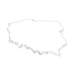 Poland - 3D black thin outline silhouette map of country area. Simple flat vector illustration.