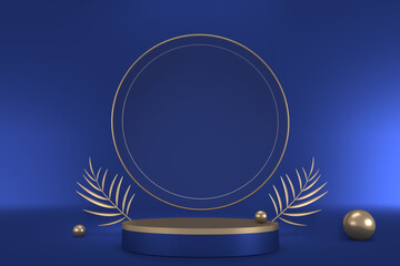 pedestal blue on blue background for the presentation . 3D rendering