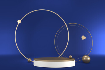 pedestal blue on blue background for the presentation . 3D rendering