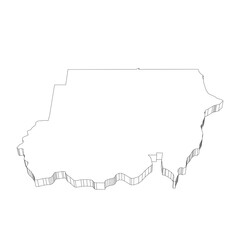 Sudan - 3D black thin outline silhouette map of country area. Simple flat vector illustration.