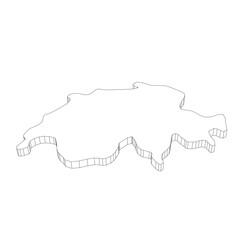 Switzerland - 3D black thin outline silhouette map of country area. Simple flat vector illustration.