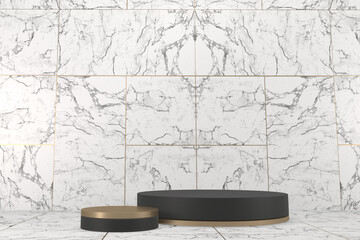 Roman podium white for cosmetic product on background granite white. 3d rendering