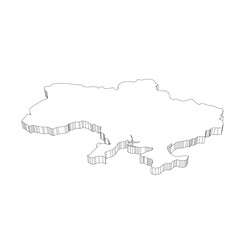 Ukraine - 3D black thin outline silhouette map of country area. Simple flat vector illustration.