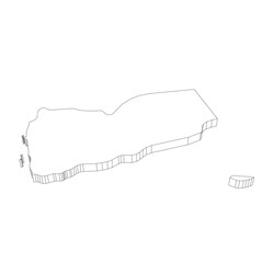 Yemen - 3D black thin outline silhouette map of country area. Simple flat vector illustration.