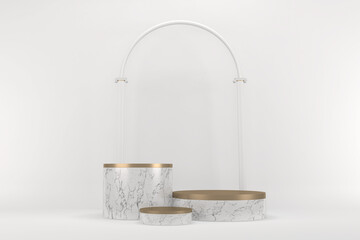 Fototapeta na wymiar Roman podium white for cosmetic product on background granite white. 3d rendering