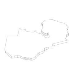 Zambia - 3D black thin outline silhouette map of country area. Simple flat vector illustration.