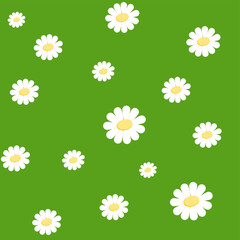 Vector image of a chamomile symbol on a green background.