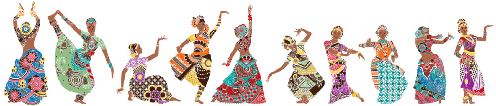 Dancing girls in bright oriental costumes