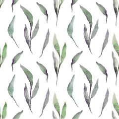 Seamless watercolor pattern of branches and leaves. The template can be used for the design of gift wrapping, wallpaper and textiles