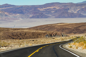 Leaving Death Valley on a Winding Blacktop Road Through the Desert and Sierra Mountain Range