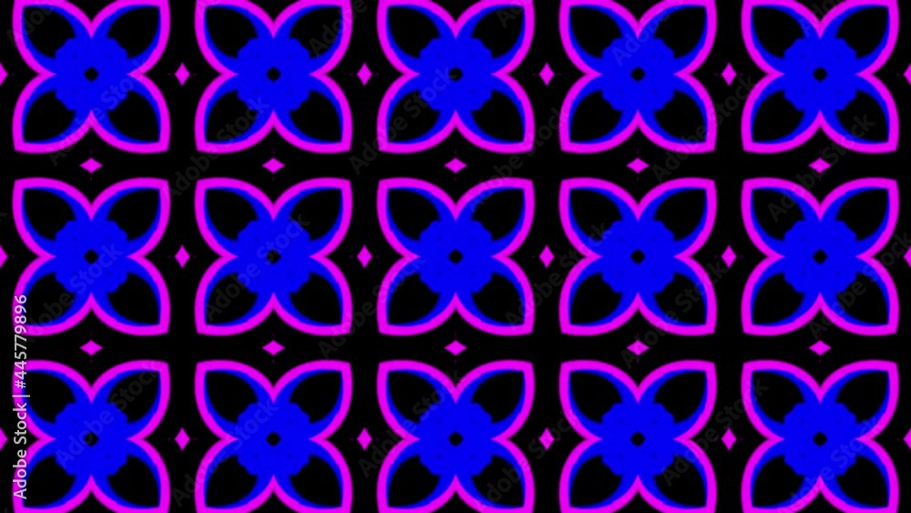 Poster abstract figures of irregular shape in blue and pink colors of a kaleidoscope. 4k abstract multicolo