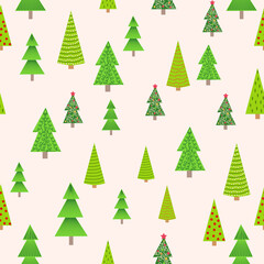 Christmas seamless pattern with Christmas trees of different sizes, forest. Christmas wrapping paper