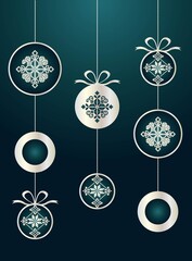 Set of luxury christmas balls with national ethnic ornament. Rich winter blue background. Christmas illustration.