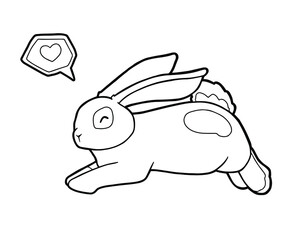 Enamored rabbit. Jumping rabbit. Coloring page. Black outline. 