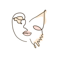 abstract face with butterfly one line drawing. Portret minimalistic style