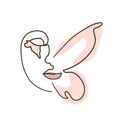 abstract face with butterfly one line drawing. Portret minimalistic style