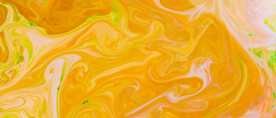 Fluid Art. Abstract blurred colorful background. Indian pattern vivid colors of yellow acid, orange and green