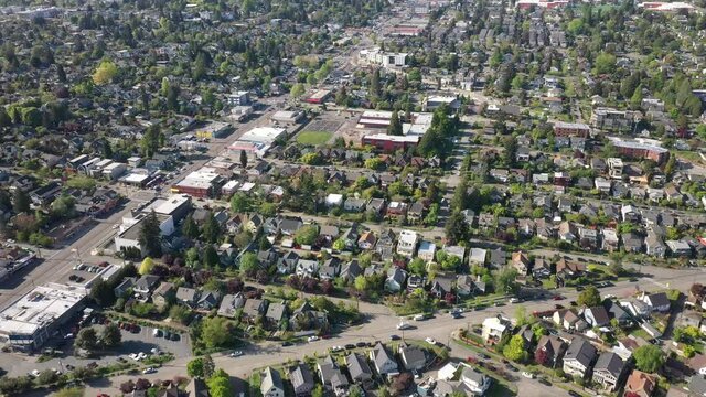 Flying Above Rows and Rows of Houses along the Outskirts of Seattle