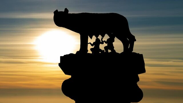 Capitoline Wolf (Italian: Lupa Capitolina) In Rome, Italy.Time Lapse at Sunset