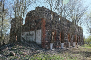 ruins of the manor of Baron Korf in the village of Pervoe Maya Kingiseppsky district Leningrad region Russia