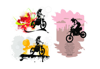 Fototapeta na wymiar Sport background with active man riding motobike for internet banners, social media banners, headers of websites, vector illustration