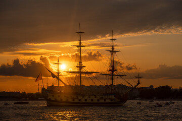 Vintage sailing ship in the city center