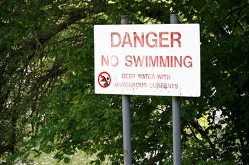 Danger no swimming sign deep water at Loch Lomond