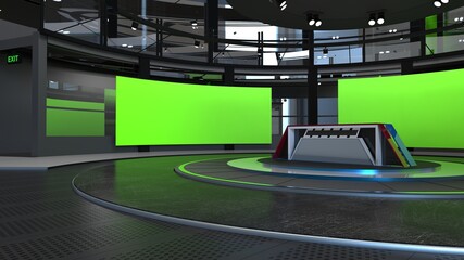 3D Virtual TV Studio News, Backdrop For TV Shows .TV On Wall.3D Virtual News Studio Background,3d illustration 