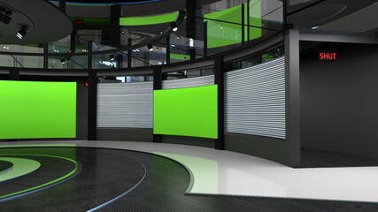3D Virtual TV Studio News, Backdrop For TV Shows .TV On Wall.3D Virtual News Studio Background,3d illustration 