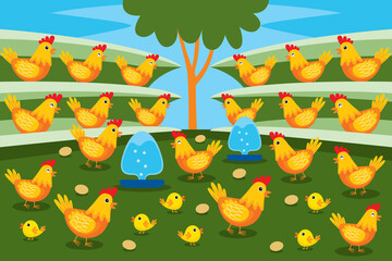 Chicken Farm Vector Illustration 