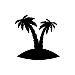 Tropical palm trees, black silhouettes and outline contours on white background.